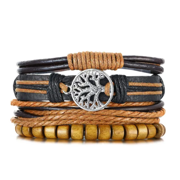 Vnox 4 pcs/Set Braided Wrap Leather Bracelets