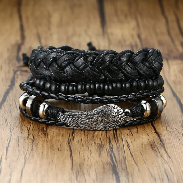 Vnox 4 pcs/Set Braided Wrap Leather Bracelets