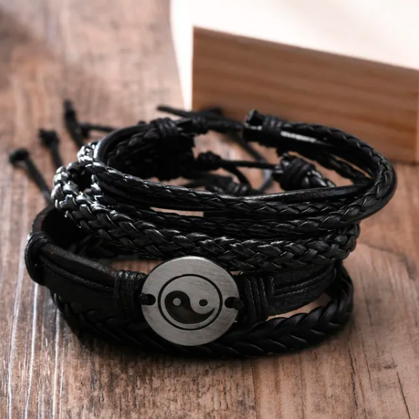 Vnox 4 pcs/Set Braided Wrap Leather Bracelets