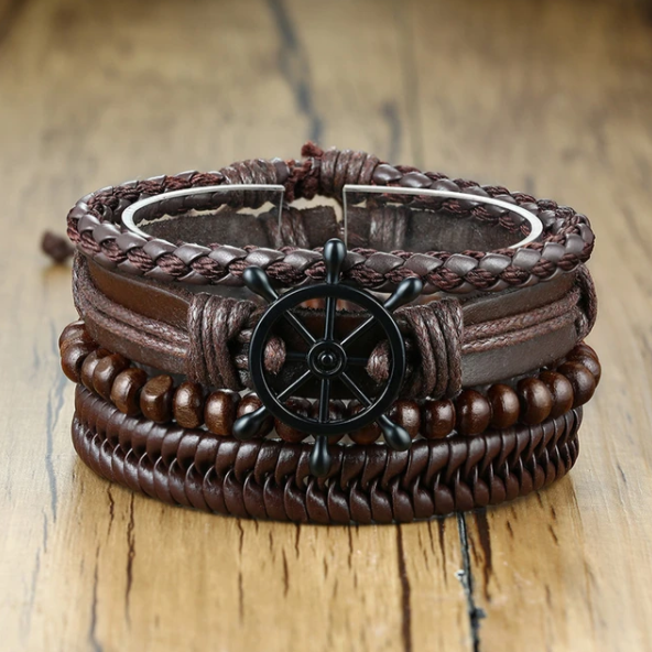 Vnox 4 pcs/Set Braided Wrap Leather Bracelets