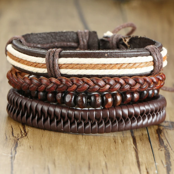 Vnox 4 pcs/Set Braided Wrap Leather Bracelets