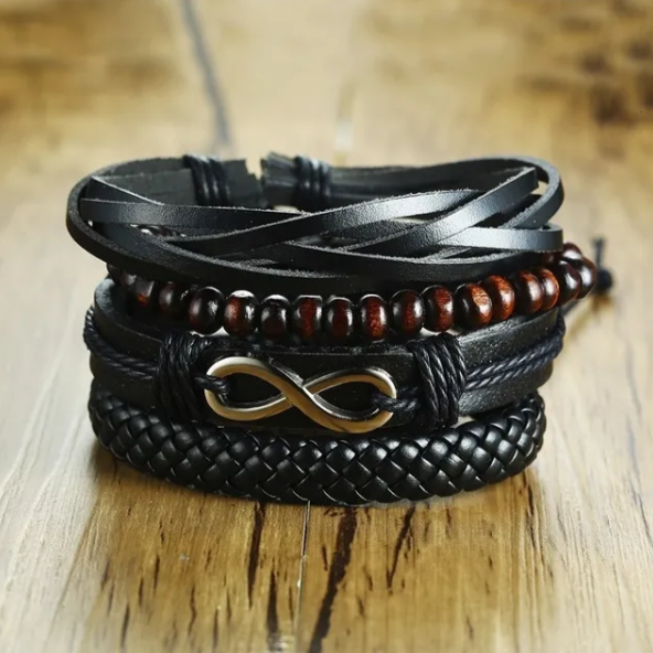 Vnox 4 pcs/Set Braided Wrap Leather Bracelets