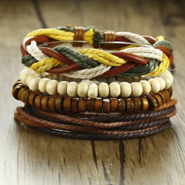 Vnox 4 pcs/Set Braided Wrap Leather Bracelets