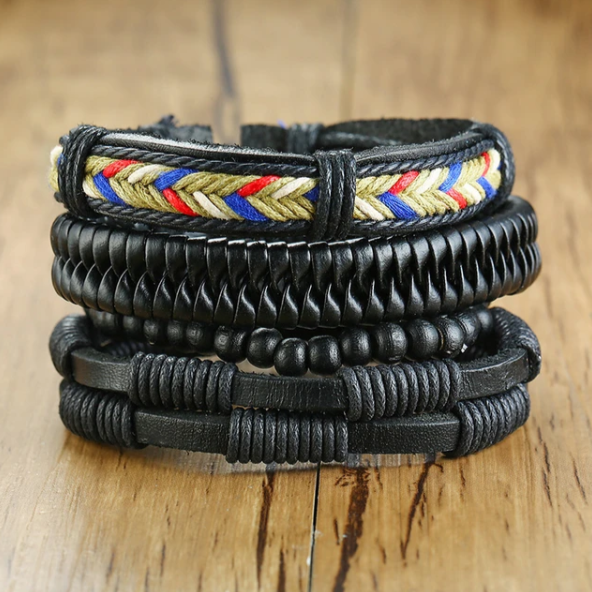 Vnox 4 pcs/Set Braided Wrap Leather Bracelets