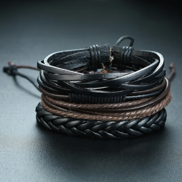 Vnox 4 pcs/Set Braided Wrap Leather Bracelets