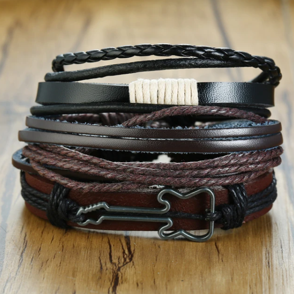 Vnox 4 pcs/Set Braided Wrap Leather Bracelets