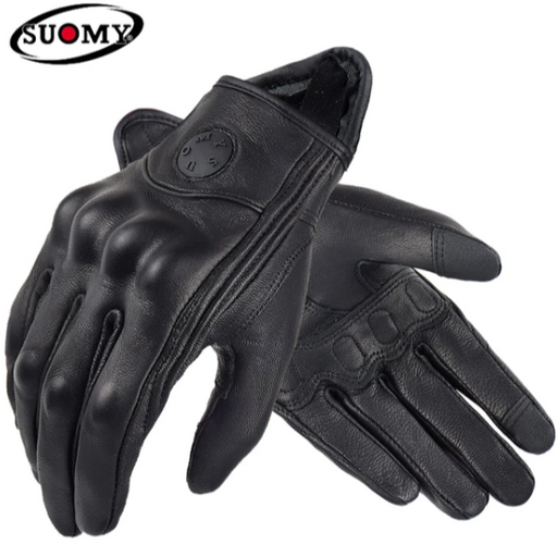 Black Suomy Vintage Goatskin Motorcycle Gloves