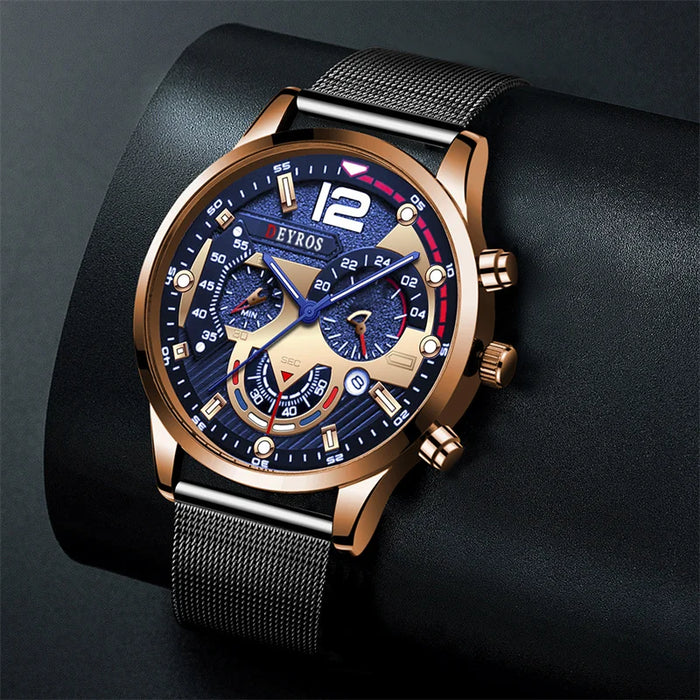 Top Brand Luxury Men's Watch with Gold Stainless Steel Mesh Belt