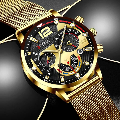 Top Brand Luxury Men's Watch with Gold Stainless Steel Mesh Belt