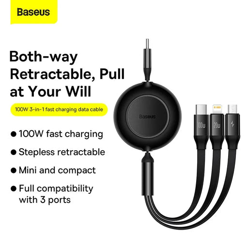 Baseus Retractable 100W 3-in-1 Fast USB Cable