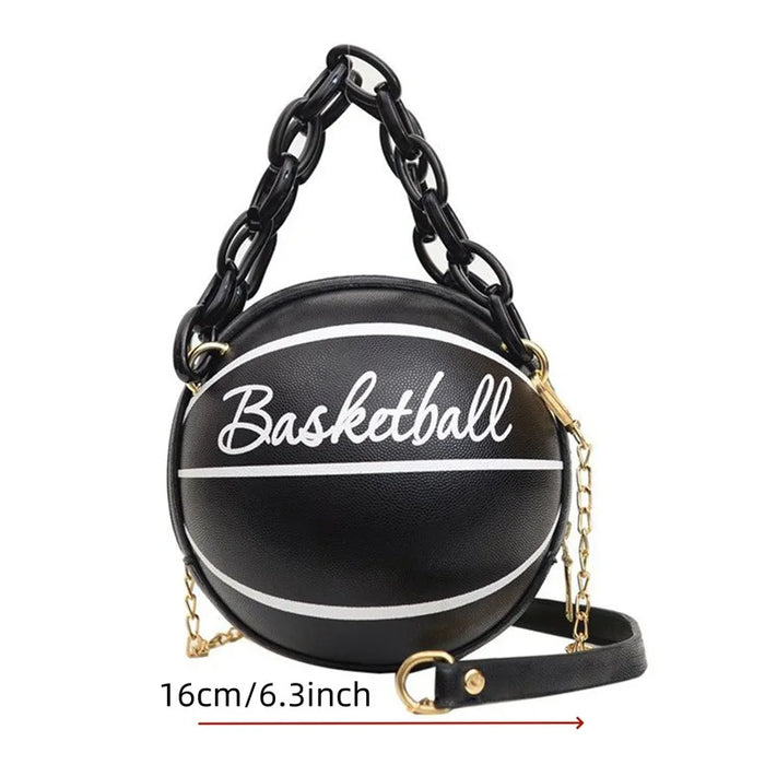 Women Shoulder Bag PU Leather Chain Basketball Bag