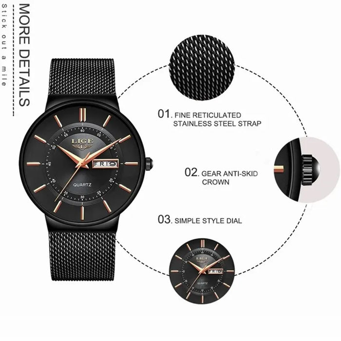 LIGE 2024 Luxury Men's Watch