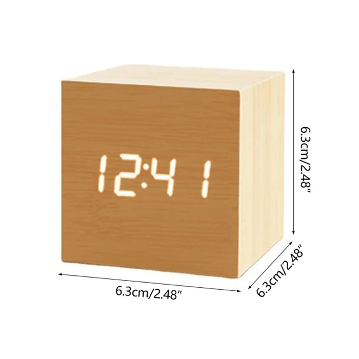 Wooden Digital Alarm Clock with Temperature Cube