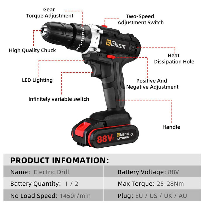 25+3 Torque Cordless Drill Electric Screwdriver