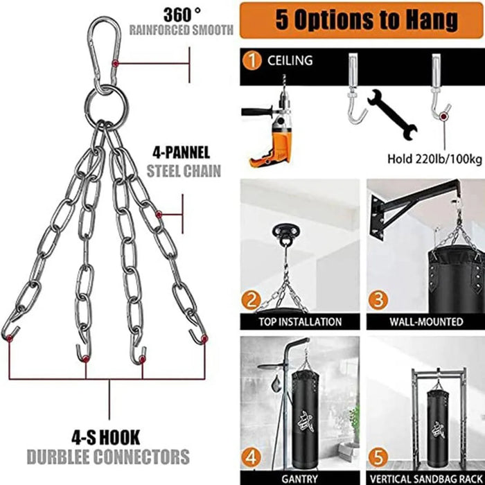 Heavy Punching Bag Set with Ceiling Hook and Steel Chain