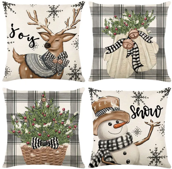 4-Pack Christmas Decorations Pillow Covers