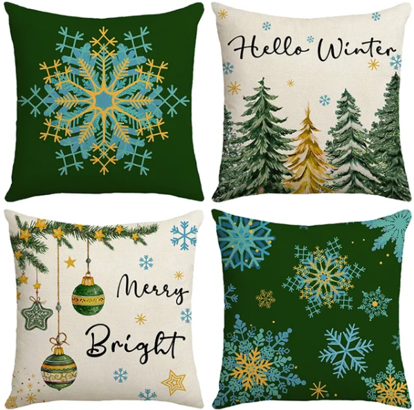 4-Pack Christmas Decorations Pillow Covers