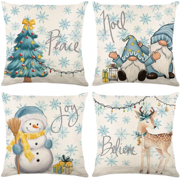 4-Pack Christmas Decorations Pillow Covers